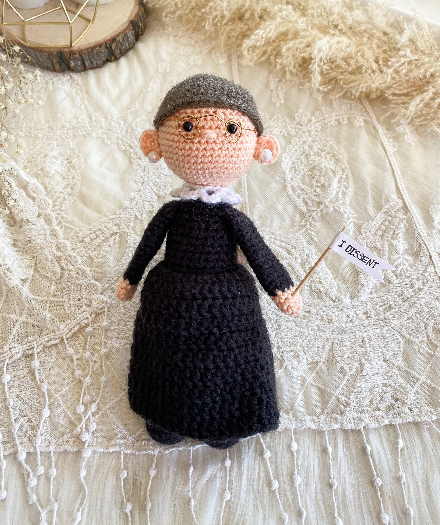 Ruth Bader Ginsburg “I dissent” crocheted doll (custom order)