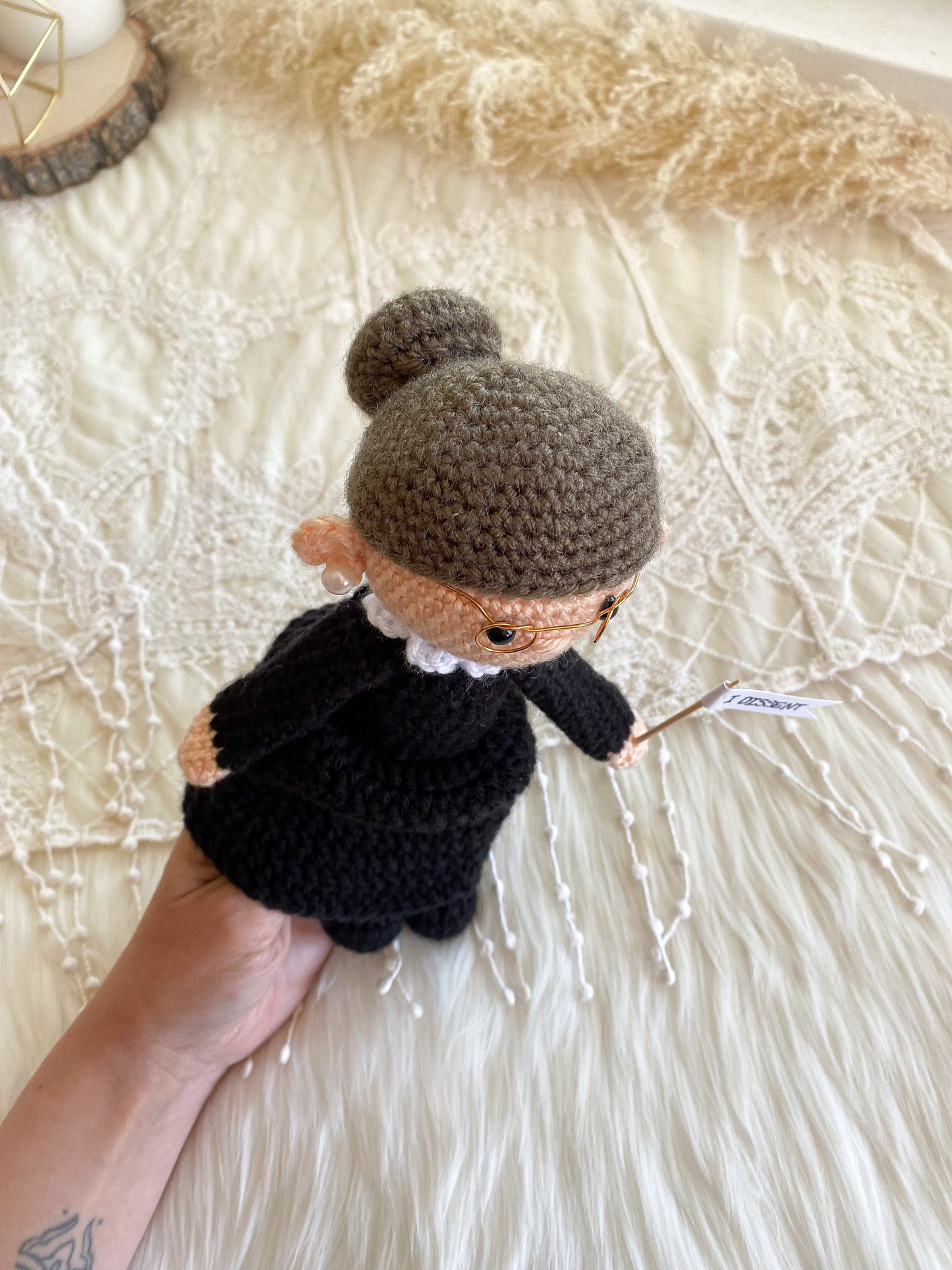 Ruth Bader Ginsburg “I dissent” crocheted doll (custom order)
