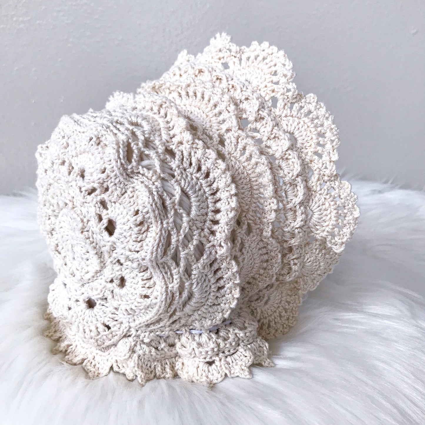 "Heirloom" crochet lace baby bonnet - 3 to 6 months