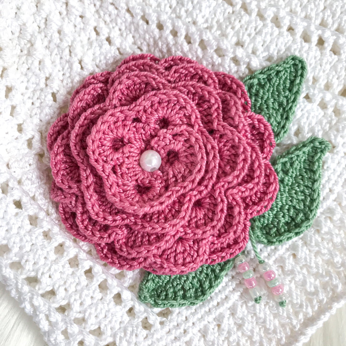 Crocheted Lace Cloche hat - White hat Pink flower
